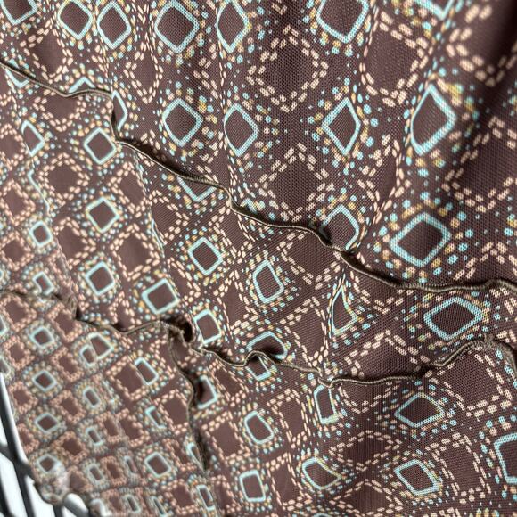 Y2K Mesh Mini Skirt Brown Geo Print 60's‎ 70's Vintage Style - Picture 4 of 7